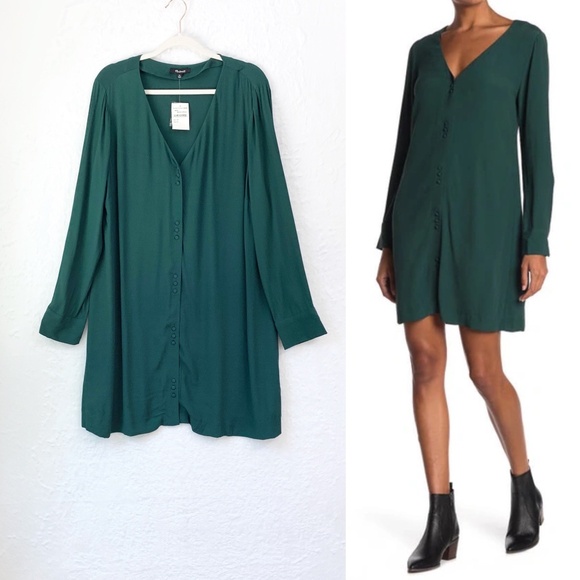 Madewell Dresses & Skirts - Madewell Long Sleeve Novel Button Front Dress in Smokey Spruce Sz XL